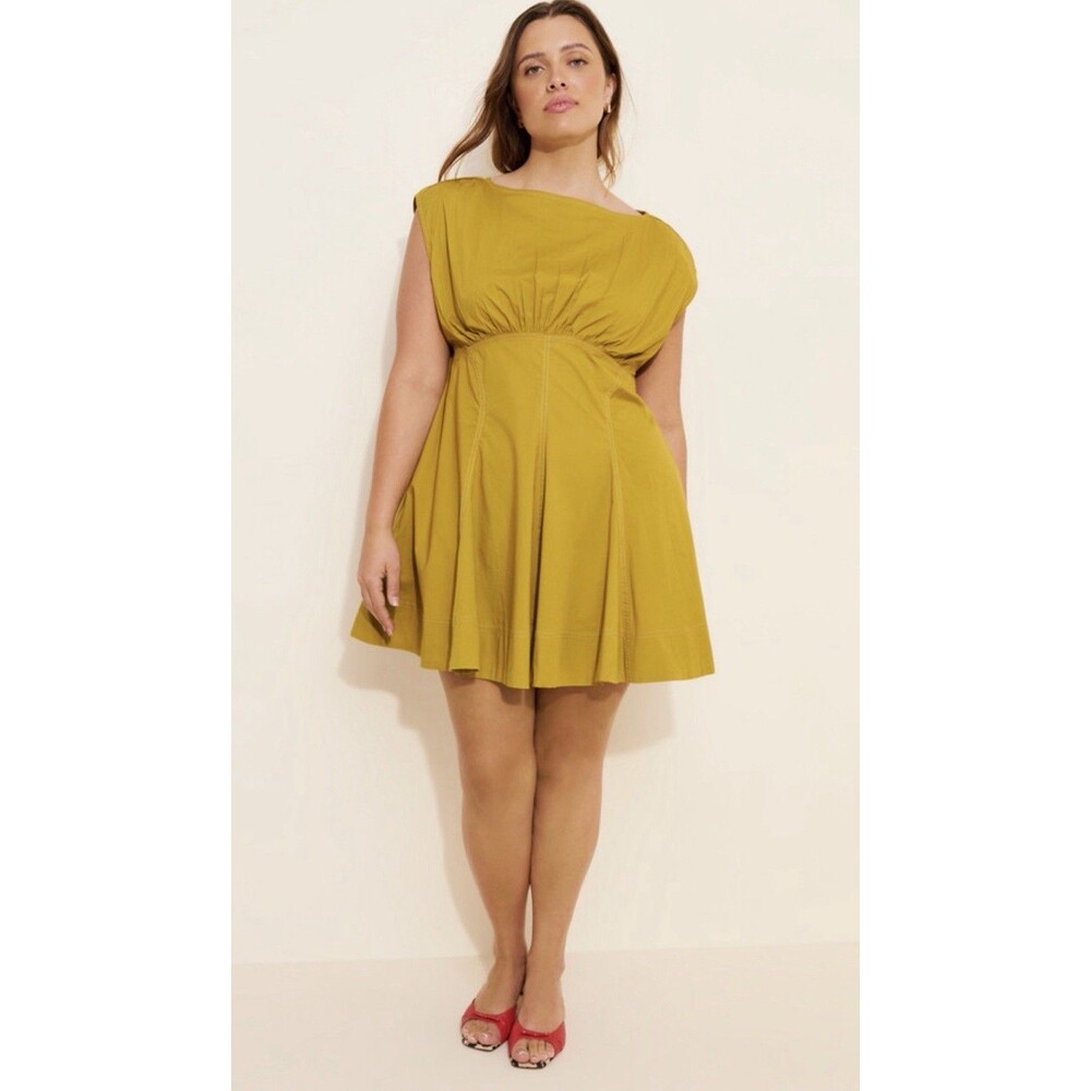 Anthropologie Maeve Mini Dress Yellow A Line Poplin Vacay Retro Size 3X Plus NWT